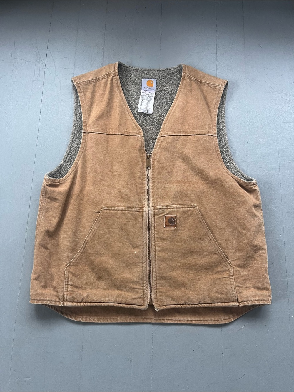 Carhartt Tan Canvas Sherpa-Lined Work Vest
